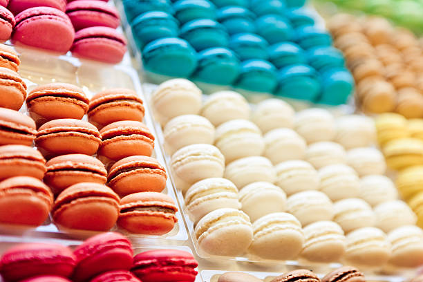 istock Rows of macaroons lined up in a French bakery 496032287