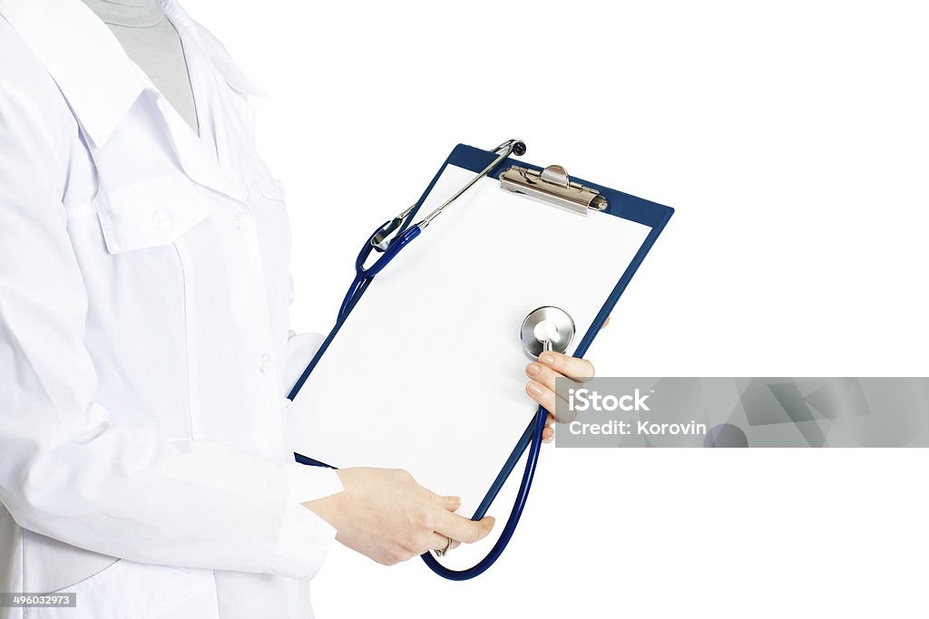 medical doctor with clipboard, isolated on white background Blank Stock Photo