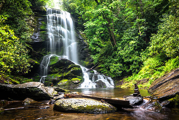Upper Catabwa Falls Upper Catabwa Falls is a 50-feet waterfall that leads to another amazing lower waterfall. Located in Old Fort, North Carolina. appalachian mountains photos stock pictures, royalty-free photos & images