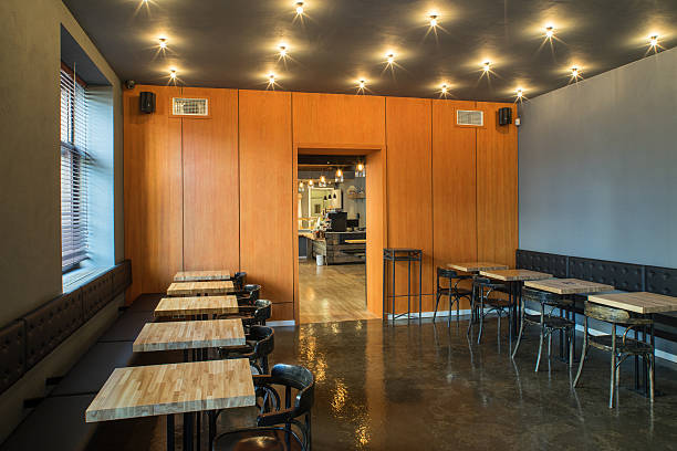 istock Interior of restaurant. Wooden design. 496035066