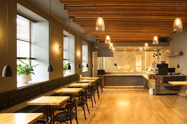 istock Interior of restaurant. Wooden design. 496035200