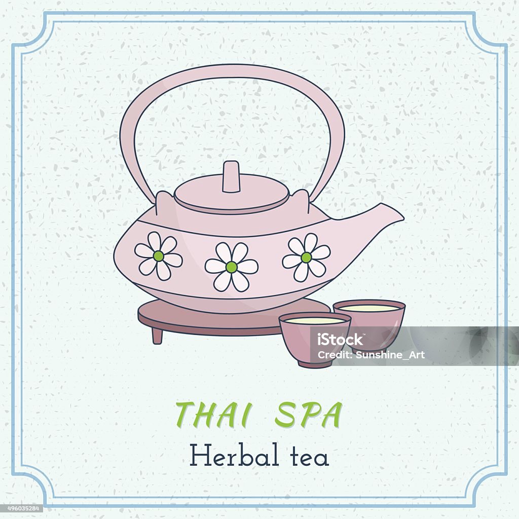 Hand drawn Thai massage and spa design elements. Hand drawn teapot and cups. Branding identity elements on grange background. Concept for beauty salon, massage, cosmetic and spa. Isolated high quality vector graphic. Easy to use business template. 2015 stock vector