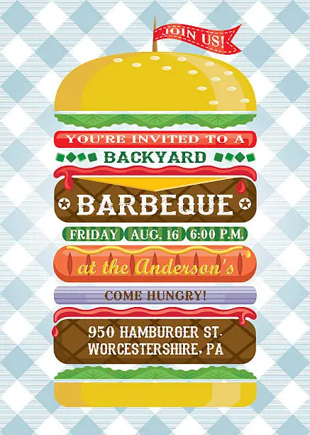 Vector illustration of Stacked Hamburger BBQ Invitation