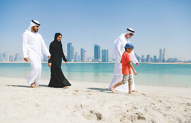 istock Arabian Family Walking at Beach 496035736