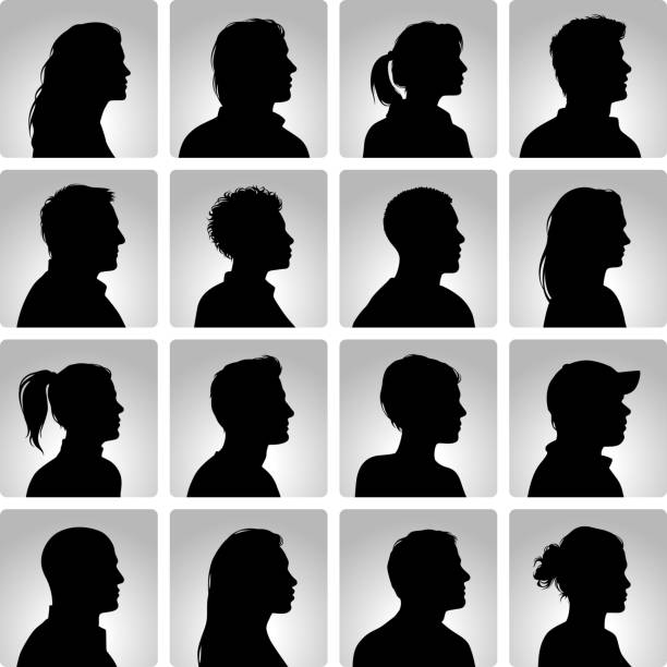 실루엣 헤드 설정 - human head silhouette side view men stock illustrations