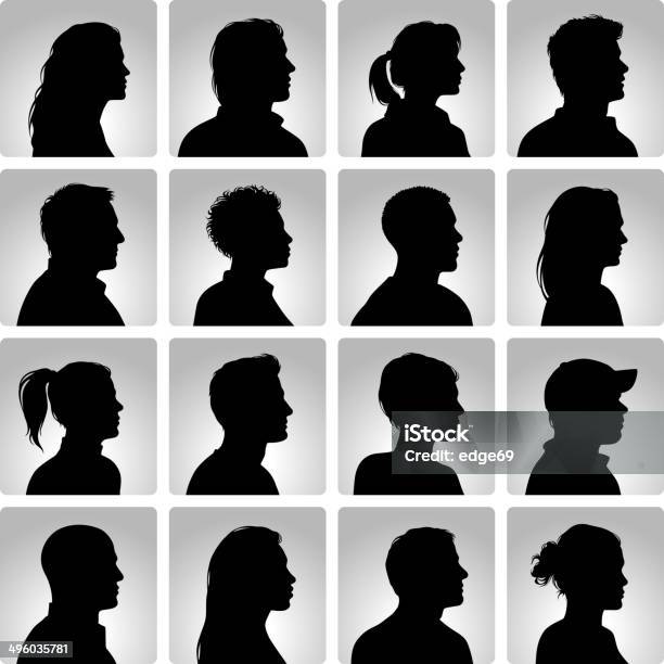 Silhouettes Heads Set Stock Illustration - Download Image Now - In Silhouette, Profile View, Women