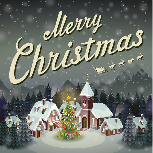ilustrações, clipart, desenhos animados e ícones de merry christmas ilustração em estilo retrô - christmas winter retro revival landscape