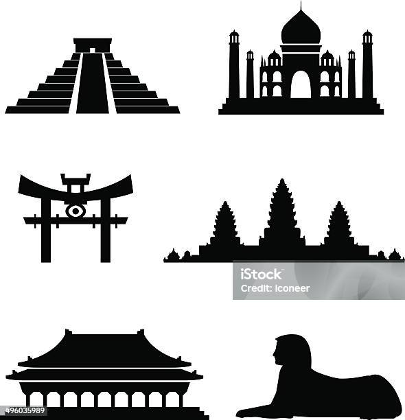 Blackstyle Egzotycznych Atrakcji - Stockowe grafiki wektorowe i więcej obrazów Świątynia - Świątynia, Sylwetka, Tadź Mahal