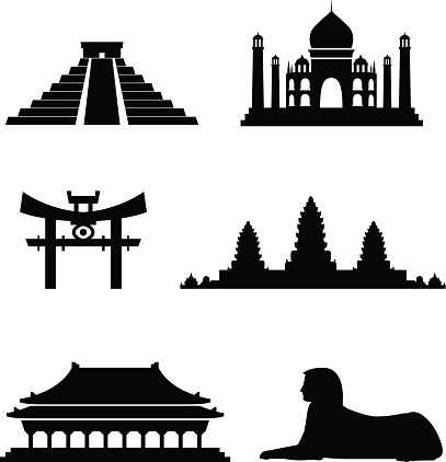 Six famous exotic landmarks. Good for street maps, travel websites or cultural purposes. All elements and textures are easy to edit. Hires JPEG and EPS file included!
