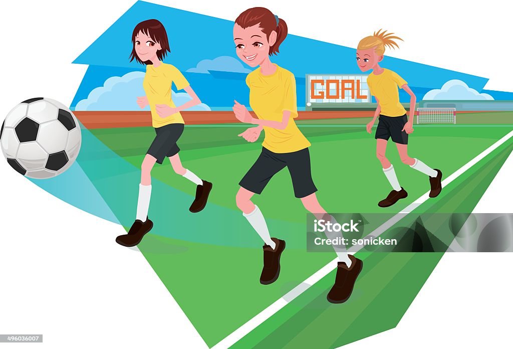 Jugadores de fútbol con fondo femenino - arte vectorial de Adolescente libre de derechos