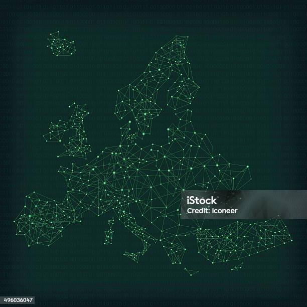 Europanetzwerkkarte Dunkel Stock Vektor Art und mehr Bilder von Binärcode - Binärcode, Blau, Dunkel