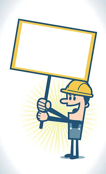 Vector illustration of Worker holding a blank sign