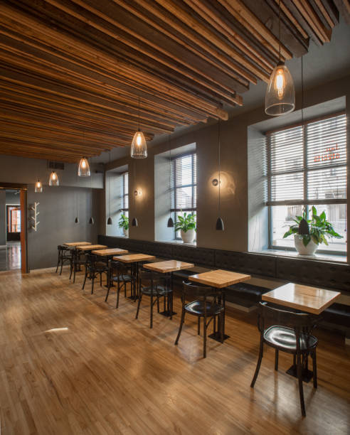 istock Interior of restaurant. Wooden design. 496036454