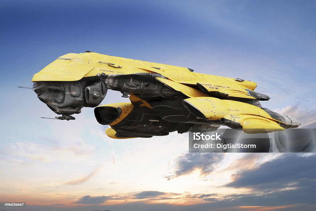 Science Fiction Scene Of A Futuristic Ship Stock Photo - Download Image Now  - Spaceship, Convoy, Military - iStock