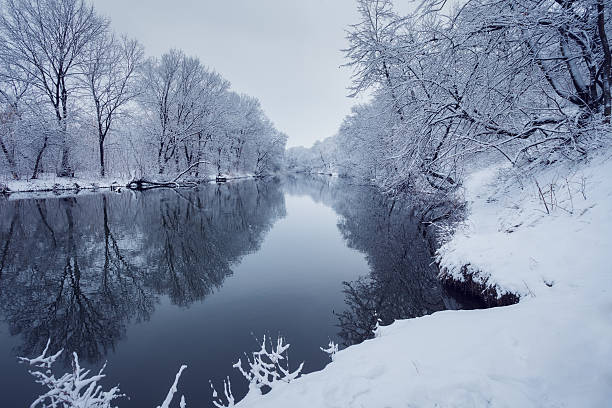 istock Winter landscape with river in forest 496036966