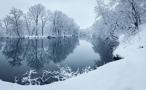 istock Winter landscape with river in forest 496036994