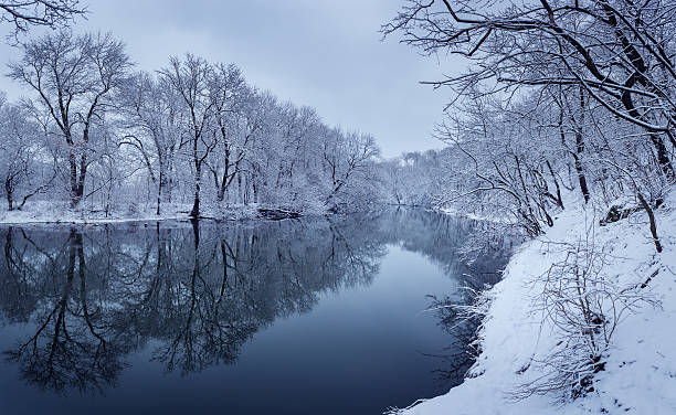 istock Winter landscape with river in forest 496037038