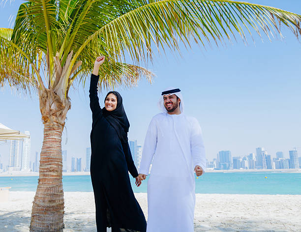 istock Happy Arab Couple enjoying at beach 496037068