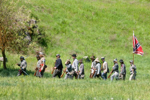 Medical Lake, Washington USA - May 24, 2014: Civil war reenactment of Deep creek battle near Medical Lake, Washington on May 24, 2014.