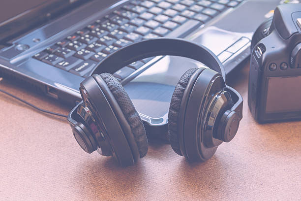 istock Headphones, laptop and camera 496037980