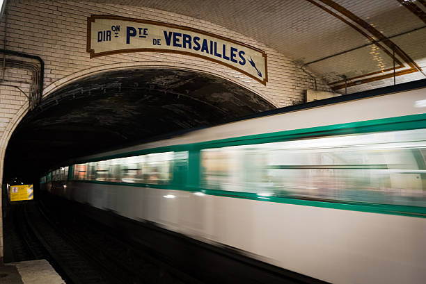 Paris underground, at Pte. de Versailles stop An old trains in Europe - Paris underground, at Pte. de Versailles subway station. paris metro sign stock pictures, royalty-free photos & images