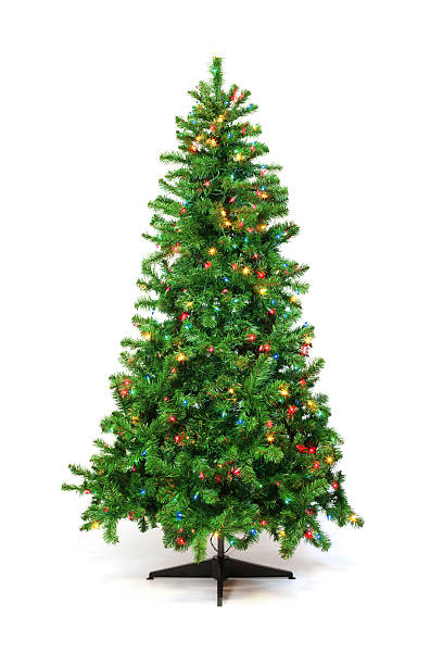 istock Christmas tree with colorful lights isolated on white 496039696
