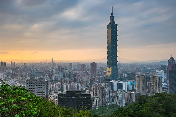 istock Taipei skyline at sunset in Taiwan 496061690