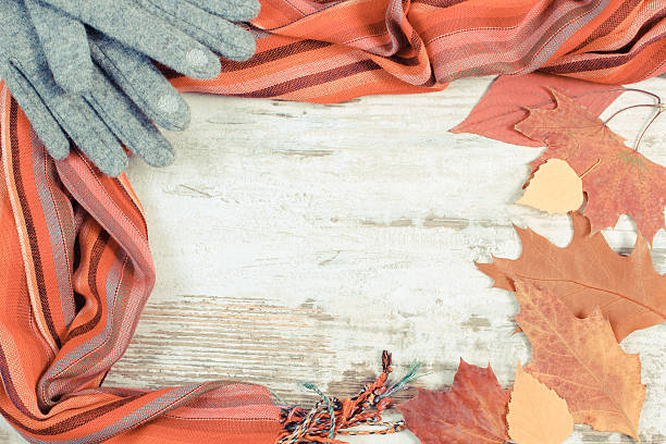istock Woolen clothes and autumnal leaves with copy space for text 496064294