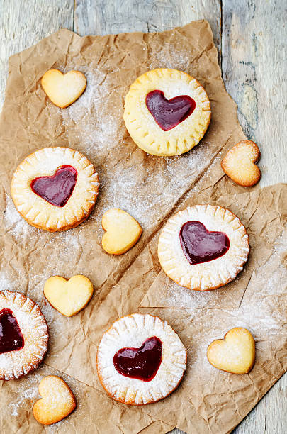 istock Shortbread with the shape of a heart and berry jam 496066286