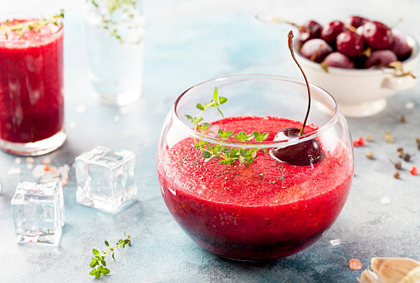 istock Cherry cold soup, gaspacho, gazpacho, smoothie in a glass 496066574