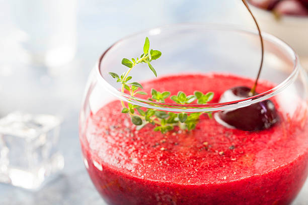 Cherry cold soup, gaspacho, gazpacho, smoothie in a glass