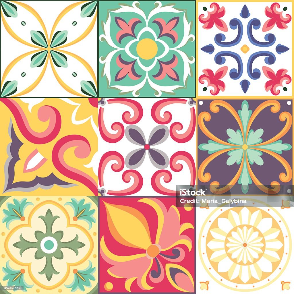 Italian tile Vector seamless ornamental tile background. Italian style Portuguese Culture stock vector