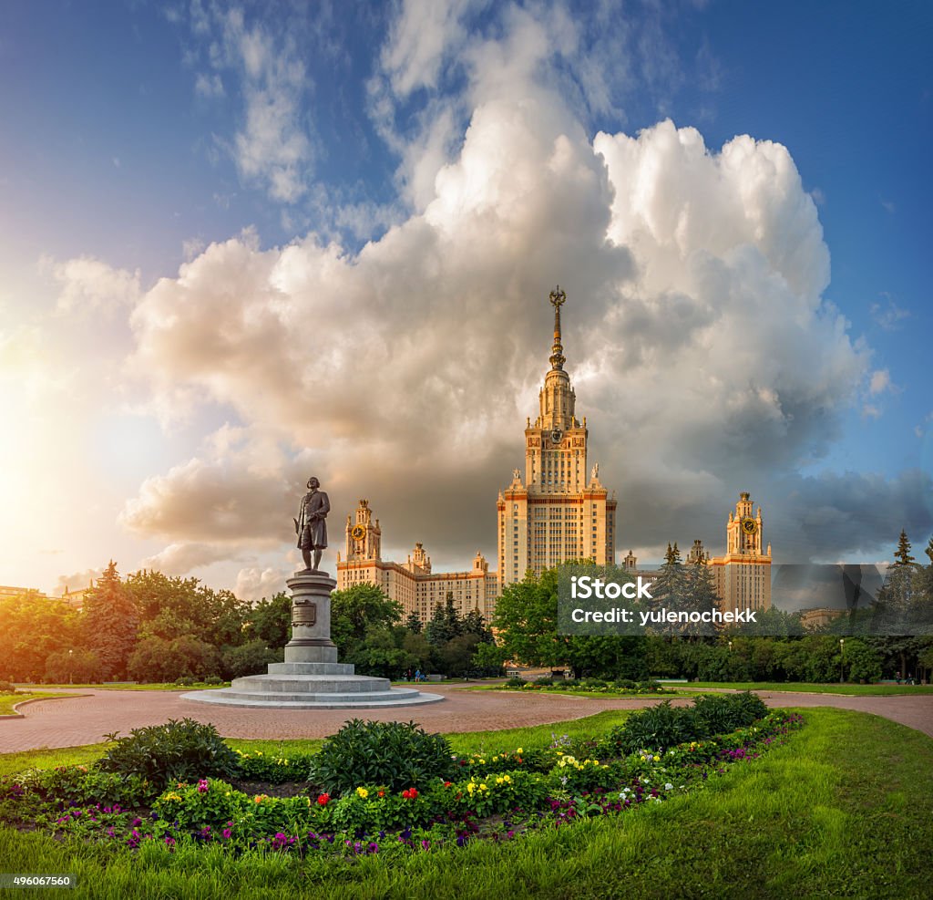 Moscow University Moscow University and the monument to Lomonosov in front of him Moscow - Russia Stock Photo