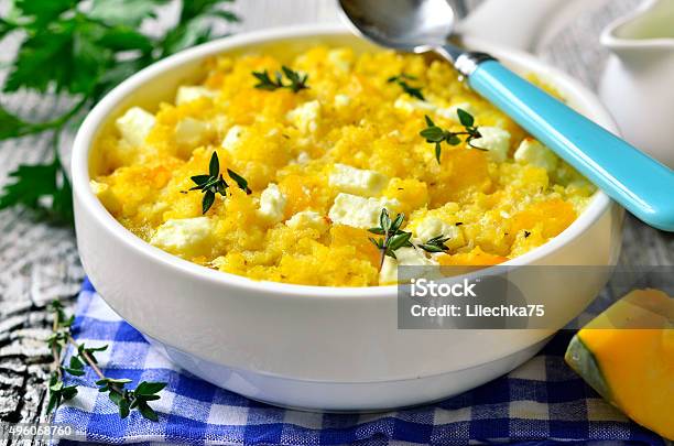 Spicy Millet Casserole With Pumpkin And Feta Stock Photo - Download Image Now - 2015, Autumn, Baked