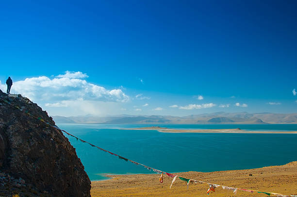 istock Man Standing Alone infront of lake 496069888