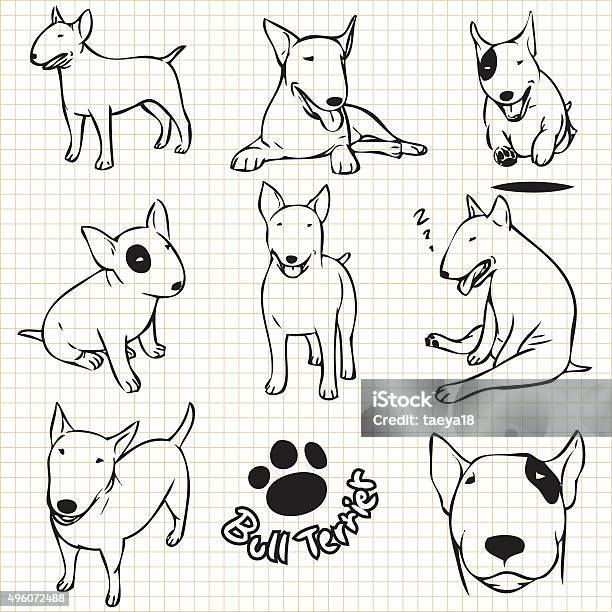 Ilustración de Bull Terrier Perro y más Vectores Libres de Derechos de 2015 - 2015, Almohadillas - Pata de animal, Animal