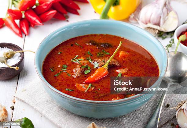 Goulash Beef Tomato Pepper Chili Smoked Paprika Soup Stock Photo - Download Image Now