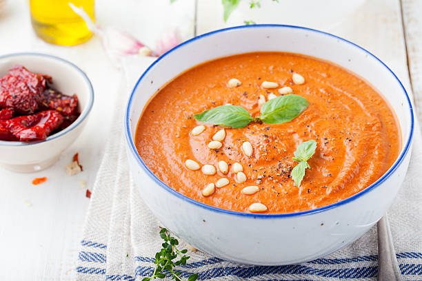istock Tomato soup with sun dried tomatoes and olive oil 496074104