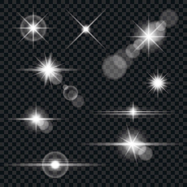 Set of Transparent Lens Flares and Lighting Effects Vector illustration of light effects and lens flares. EPS 10. flash stock illustrations