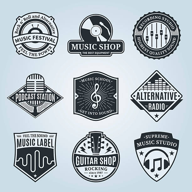 ilustrações, clipart, desenhos animados e ícones de conjunto de vetor de música de rótulos, ícones e elementos de design - classic rock