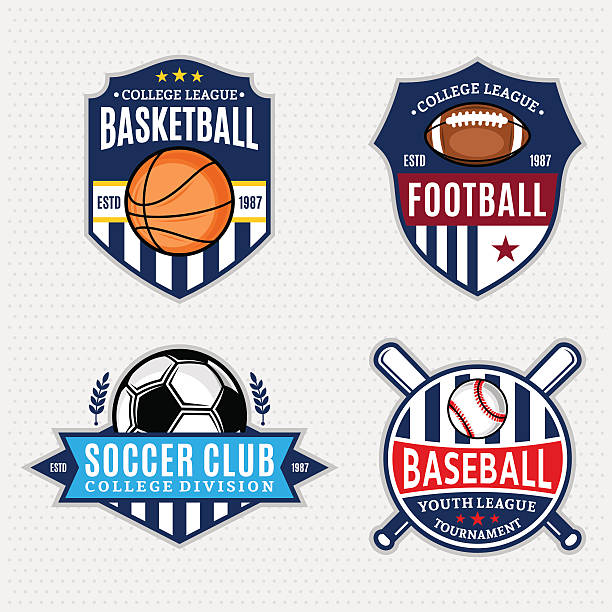 illustrations, cliparts, dessins animés et icônes de ensemble d'étiquettes d'équipe de sport pour quatre disciplines - sports uniform football university casual