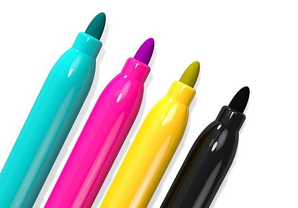 istock CMYK 4 markers diagonal cyan magenta yellow key. 496094828