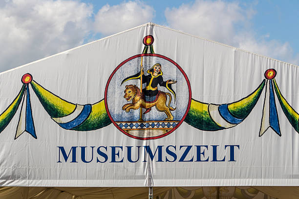 Buildup of the Oktoberfest tents at Theresienwiese in Munich, 2015 stock photo