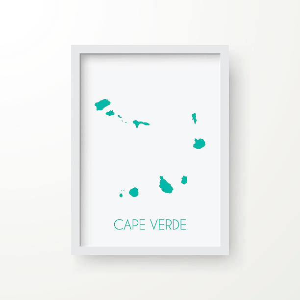 Cape Verde Map in Frame on White Background Map of Cape Verde in realistic blank frame isolated on white background. cape verde stock illustrations