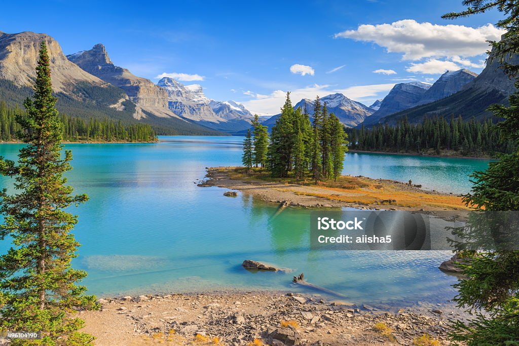 Spirit Isalnd in Maligne Lake Maligne Lake in Jasper natioanal park, Alberta, Canada 2015 Stock Photo