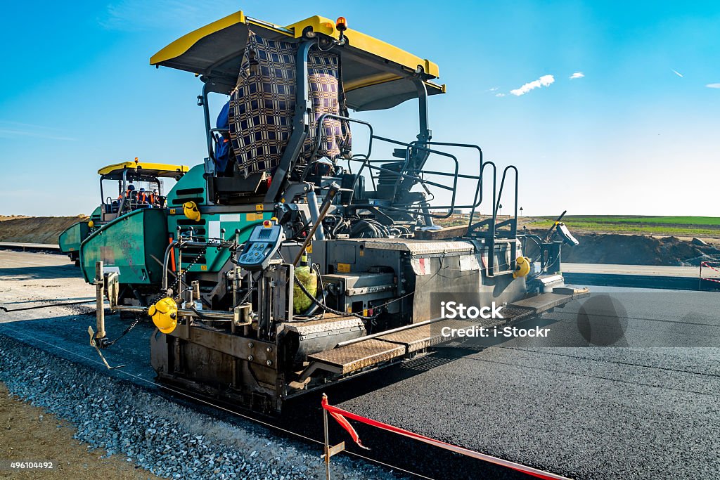 New road construction Road rollers building the new asphalt road 2015 Stock Photo