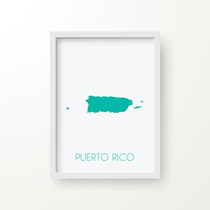 Map of Puerto Rico in realistic blank frame isolated on white background.