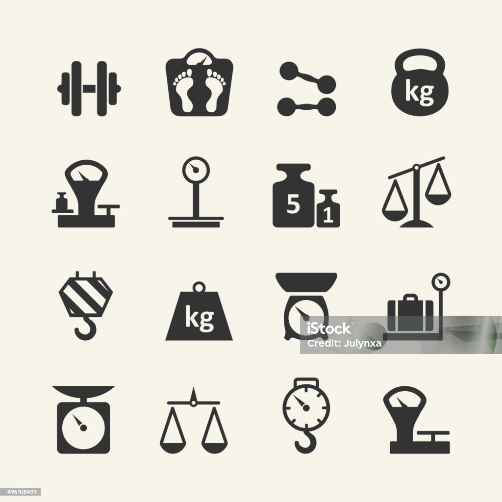 Web icon set - weighing Web icon collection - scales, weighing, weight, balance Mass - Unit of Measurement stock vector