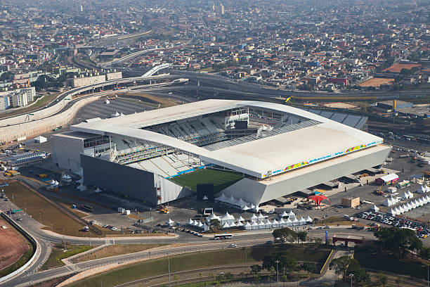 World Brazil Cup Stadium Football 2014 Sao Paulo, Brazil-June 04 2014 : Aerial view of Arena Corinthians, also known as Itaquera Stadium at Sao Paulo, taken on June 04 2014, where 2014 FIFA World Cup will start on June 12. corinthians fc stock pictures, royalty-free photos & images