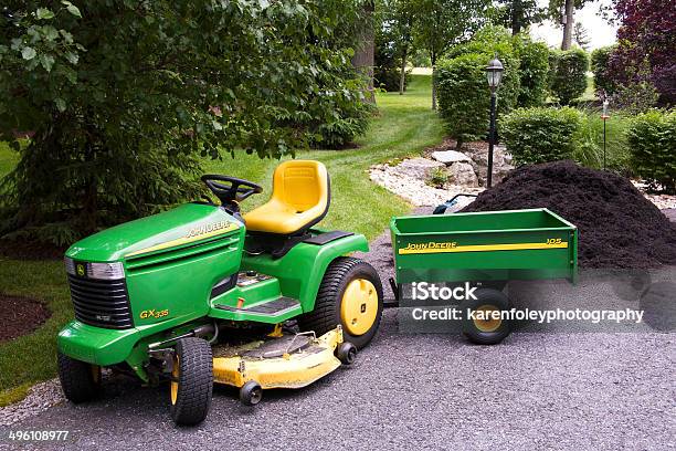 John Deere With Wagon Stock Photo - Download Image Now - John Deere, Lawn Mower, Tractor